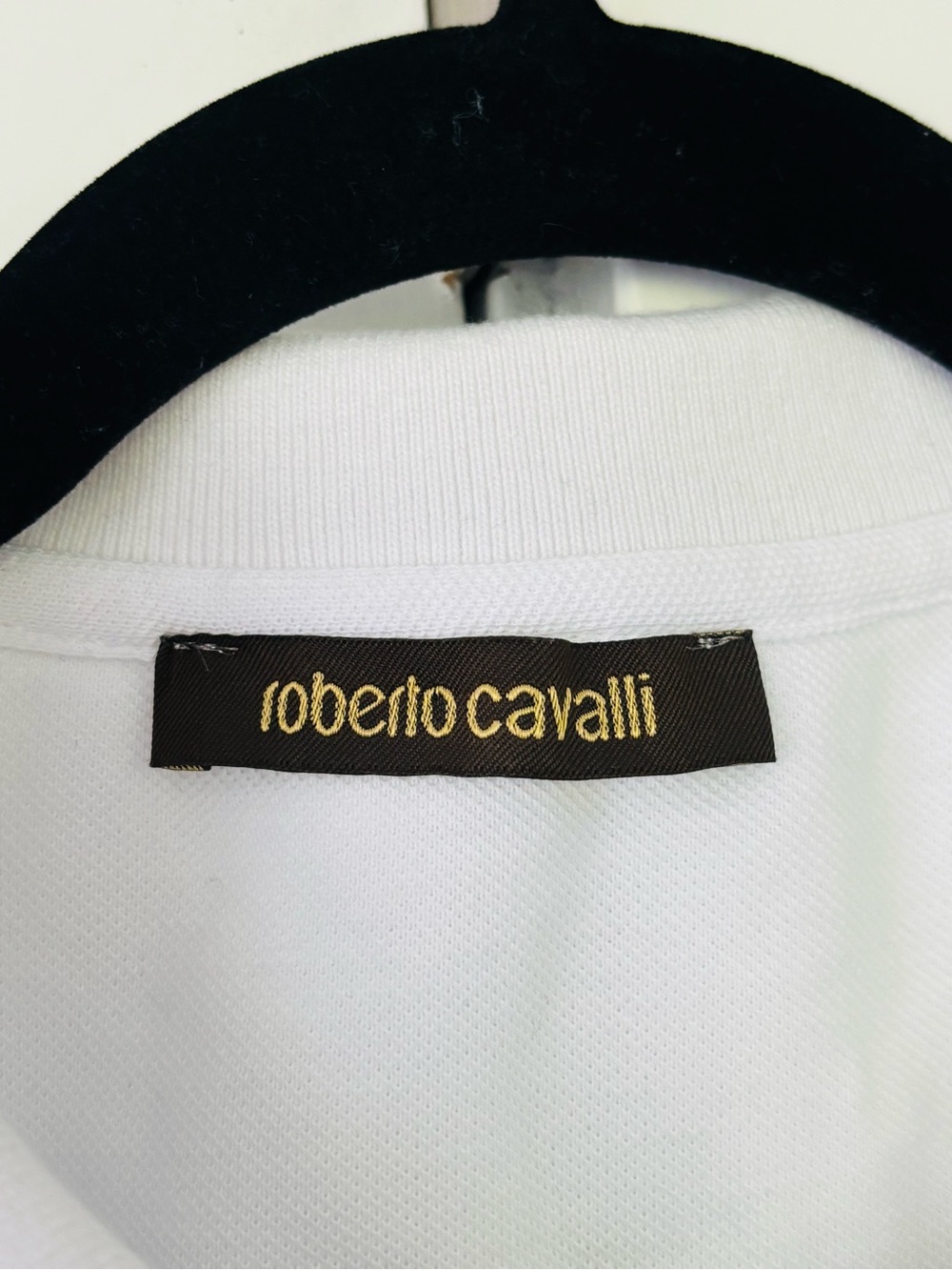 Men's Roberto Cavalli pique polo white/blue size XL - Picture 2 of 5